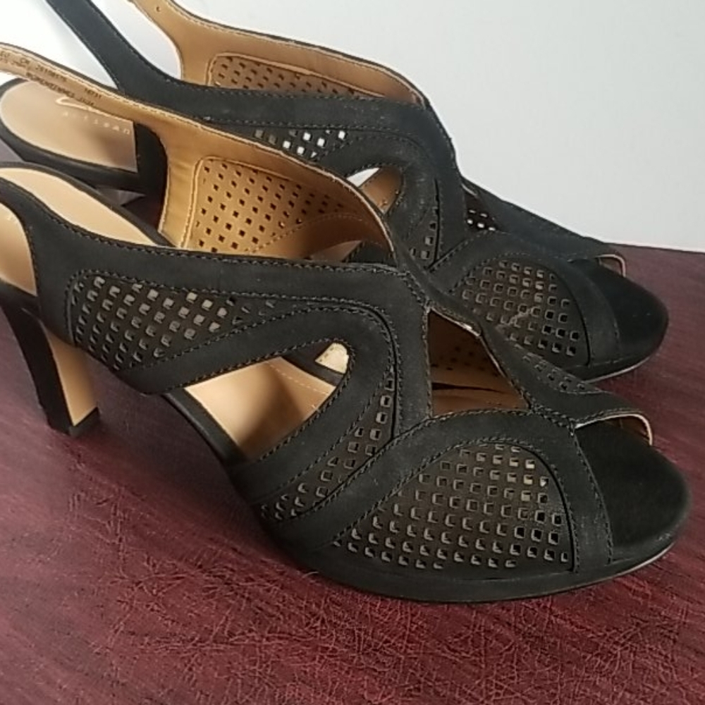 Clarks Artisan Black Slingback Heels Sandals Sz 10 - Picture 5 of 14